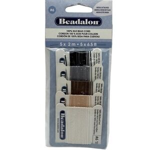 Beadalon 100% Silk Bead‎ Cord Size 6 Neutral Mix 5 Spools 106X-101